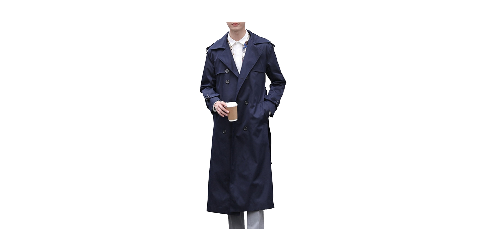 Qolkmuiy-GJ Man's Lapel Long Jacket Overcoat Casual Double
